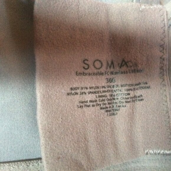Soma Embraceable Wireless Unlined Full Coverage Bra Size 36G - Picture 5 of 6